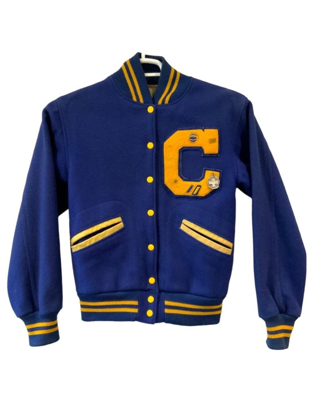 Kandel Varsity Jacket Size 34 Blue Gold Wool Leather Letterman Vintage 1970s